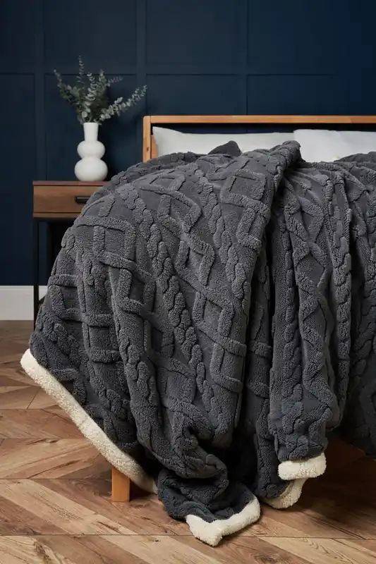 Cable Knit Throw with Sherpa Backing - BHS