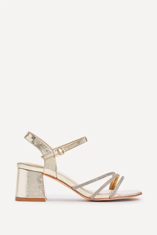 Mariah Wide Fit Gold Diamante Heels - Linzi