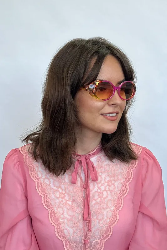 Floral Pink Oval Sunglasses - SVNX