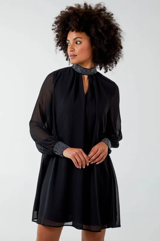 Shift Diamante Collar Midi Dress - Blue Vanilla