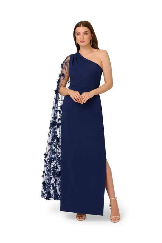 Crepe One Shoulder Dress - Adrianna Papell