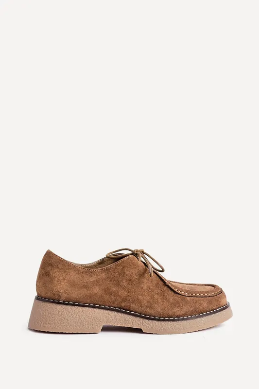 Perth Tan Faux Suede Laced Chunky Loafer - Linzi