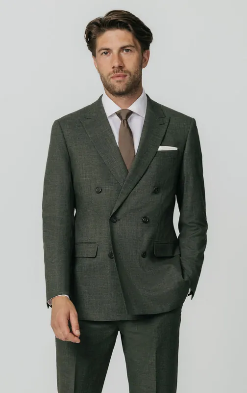 Green Weave Double Breasted 2 Piece Suit - Dobell
