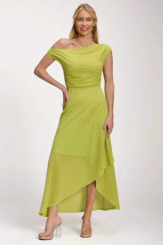 Textured Asymmetric One Shoulder Maxi Dress - Jolie Moi