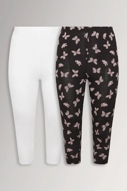 2 Pack Butterfly Print Cropped Leggings - Yours