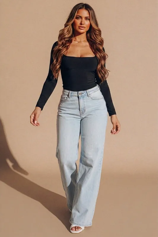 Slinky Long Sleeve Square Neck Top - Femme Luxe