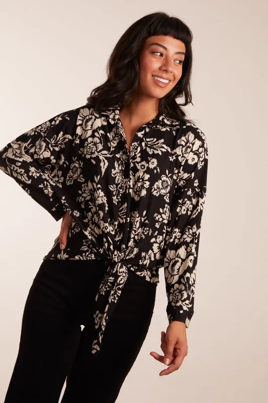 Tie Front Oversized Shirt - Blue Vanilla