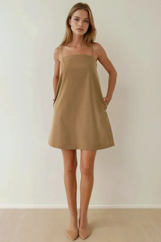 Square Collar Relax Mini Dress with Pockets - Hiccup