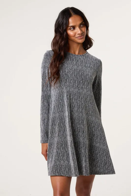 Silver Metallic Diamante Swing Dress - Blue Vanilla