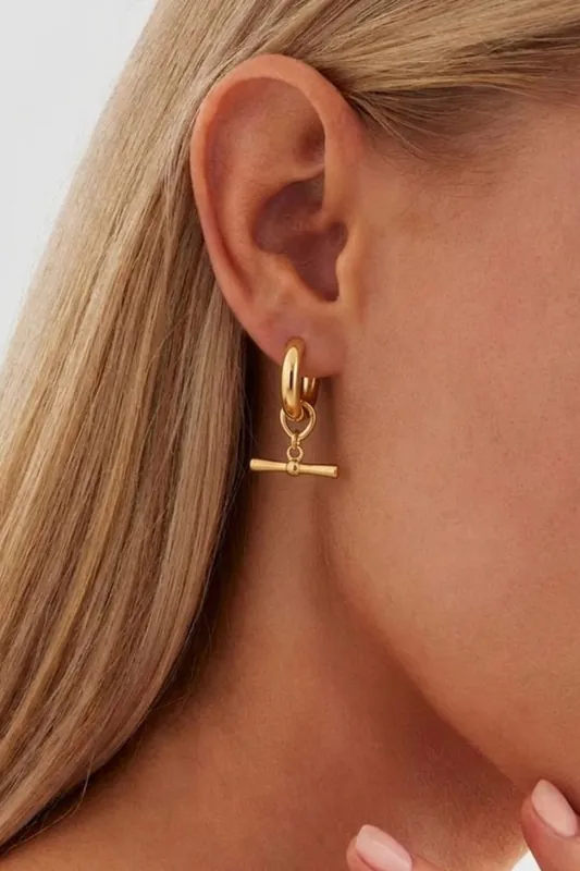 18K Gold Plated T-Bar Earrings