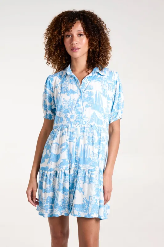 Mini Smock Shirt Dress - Blue Vanilla