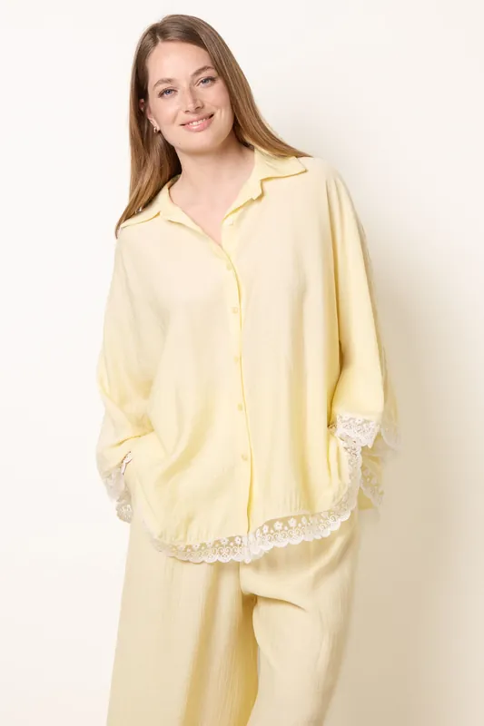 Lemon Oversize Crinkle Lace Hem Shirt - Blue Vanilla
