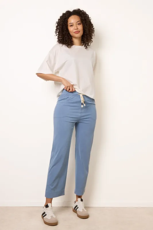 Light Blue Elasticated Waist Trouser With Drawstring - Blue Vanilla