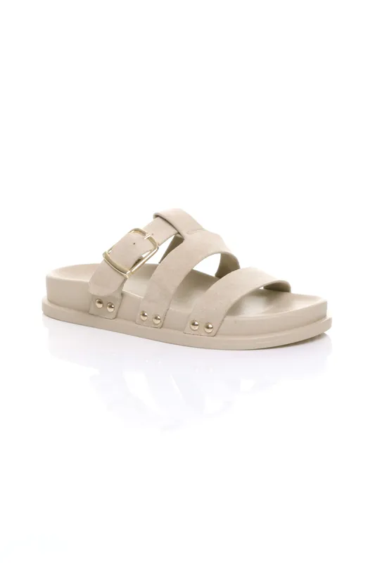 Flatform Buckle T-Bar Strappy Slides Footbed Sandals