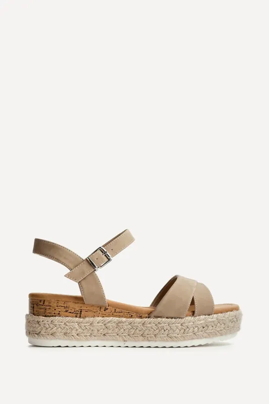 Sarelli Wide Fit Taupe Flatform Sandals - Linzi