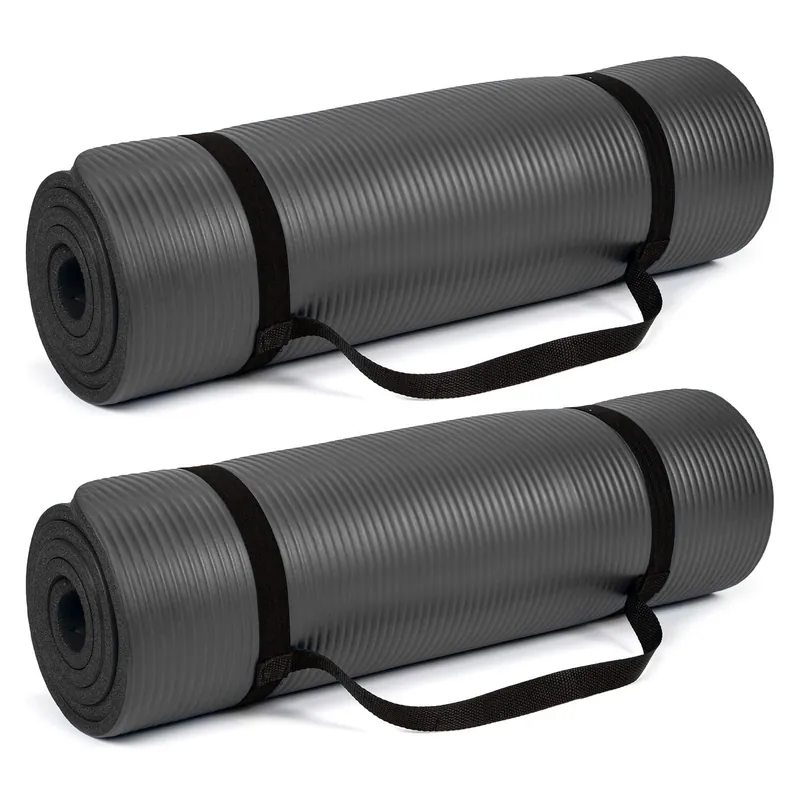 Black Extra Thick 12mm Yoga Mat 183cm x 60cm. Set of 2. - simpa