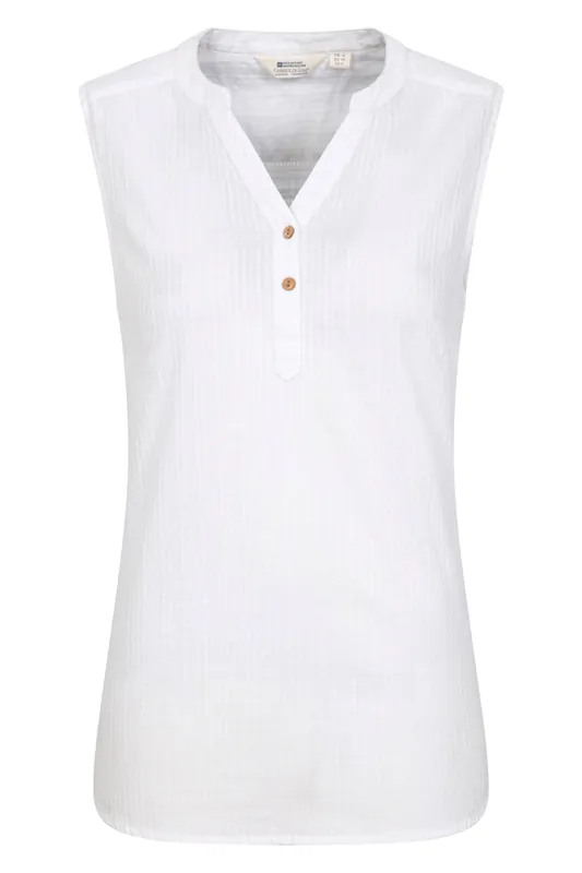 Petra II' Sleeveless Button Neck Breathable Cotton Voile Shirt - Mountain Warehouse