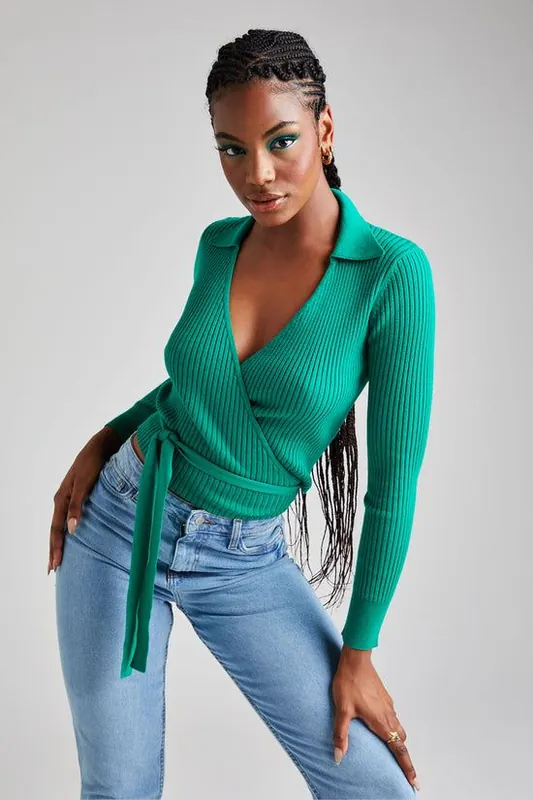 Green Collar Wrap Ballerina Cardigan - Urban Bliss