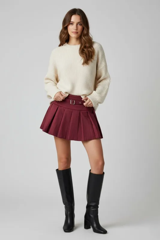 Suede Pleated Belted - Mini - Tennis Skort