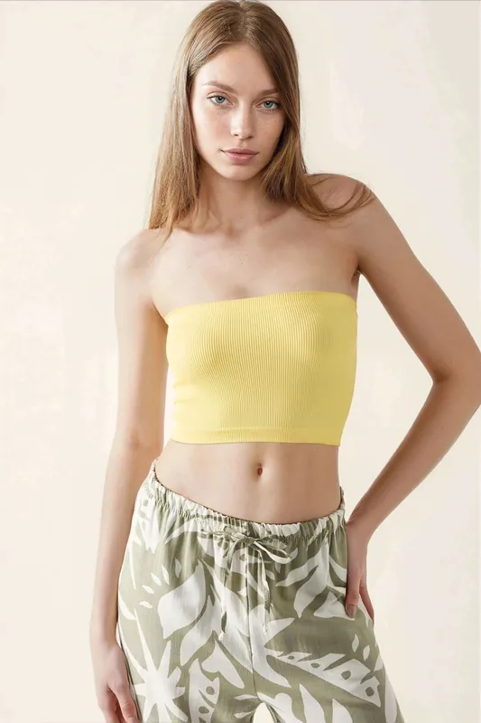 Slim Fit Strapless Ribbed Crop Top - Hiccup