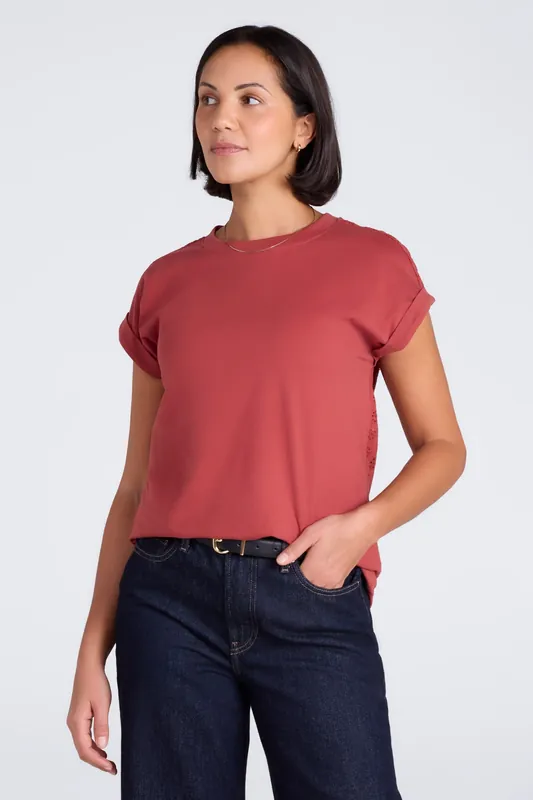 Southsea' Casual Soft Lightweight 100% Cotton Broderie Top T-Shirt