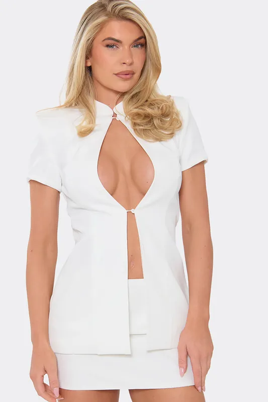 Short Sleeve Button Cut Out Blazer - EGO