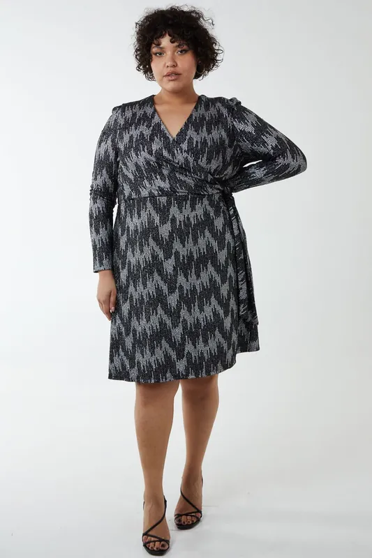 Curve Fixed Wrap Skater Dress With Tie - Blue Vanilla