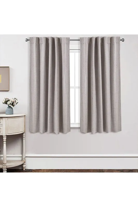 2 Panels Beige Faux Linen Back Tab or Rod Pocket Blackout Curtains for Bedroom, Living Room , 117cm W x 137cm H - Living and Home