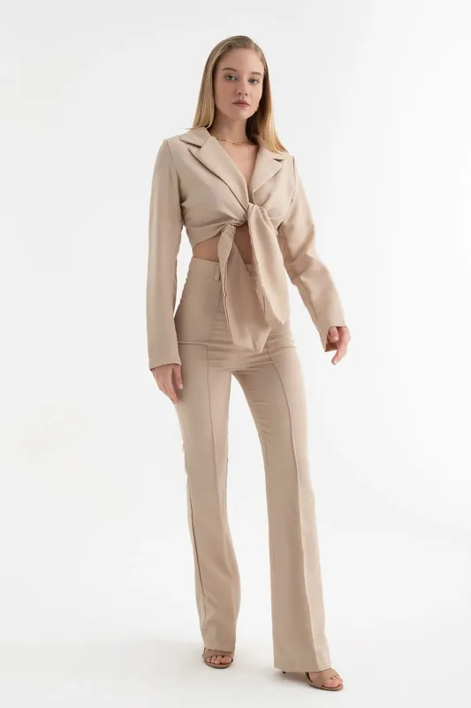 Cropped Tie Up Shirt & Straight Leg Trousers Coord - Hiccup