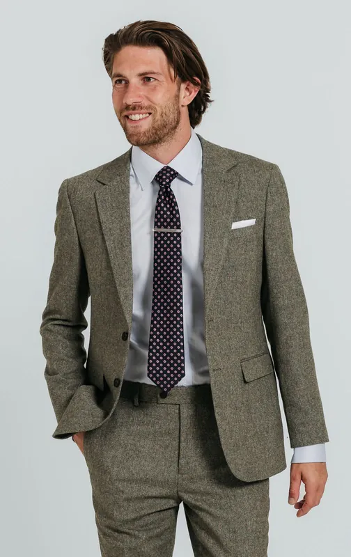 Sage Green Herringbone Tweed Suit Jacket - Dobell