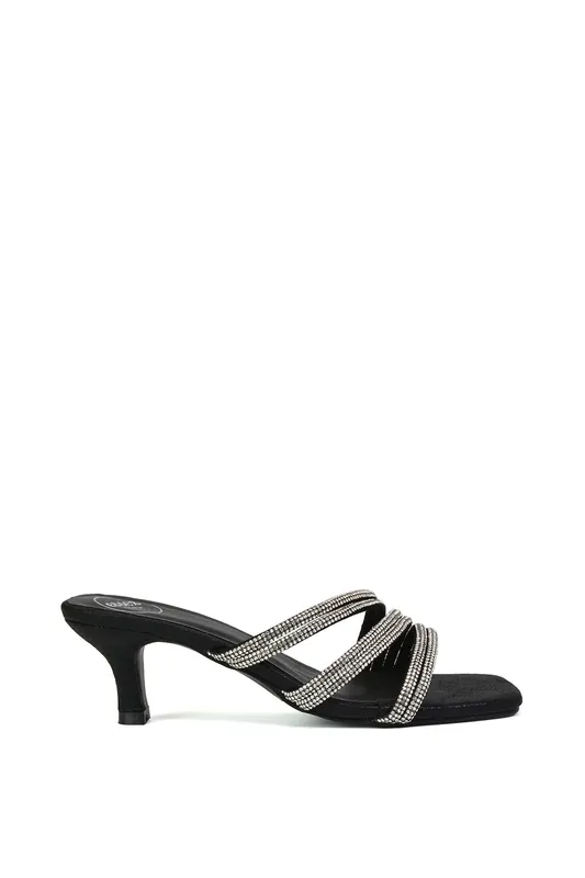 Jennie' Square Toe Diamante Sparkly Gem Crystal Sandal Heeled Mules - XY London