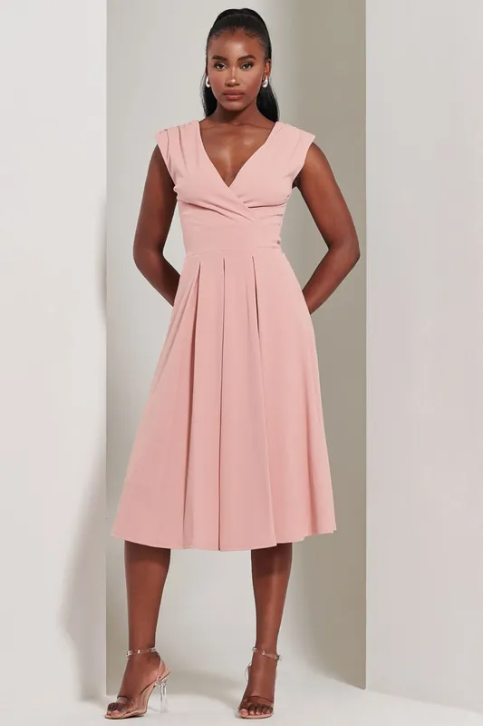 Yuina Scuba Pleated Flare Midi Dress - Jolie Moi