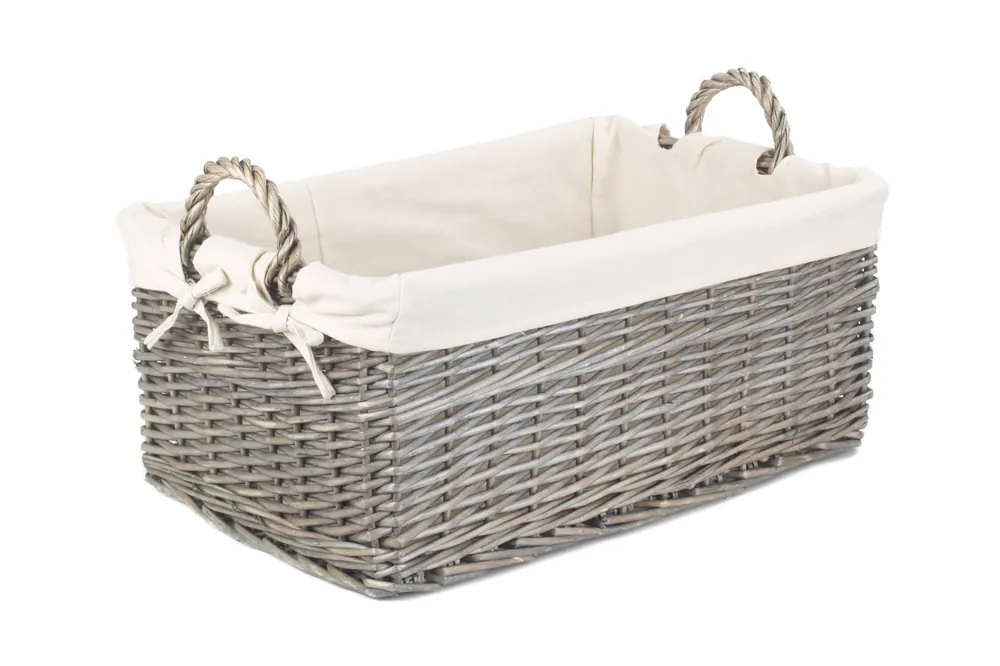 Wicker Shallow Lined Antique Wash Storage Basket - Red Hamper