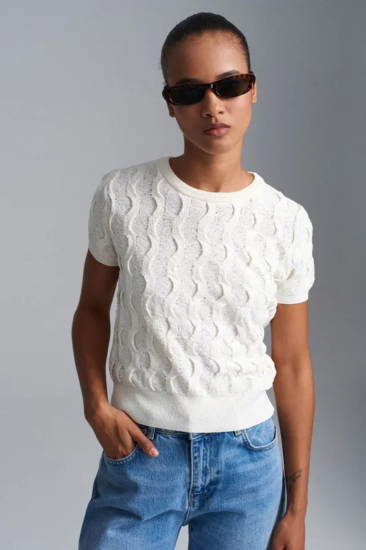 Textured Ribbed Crop Blouse - Dilvin