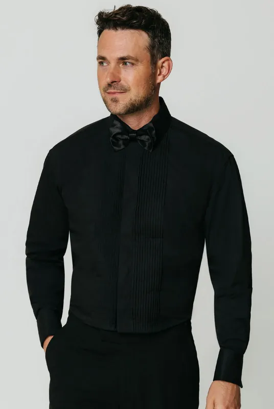 Black Pleated Front Standard Collar Dress Shirt - Dobell