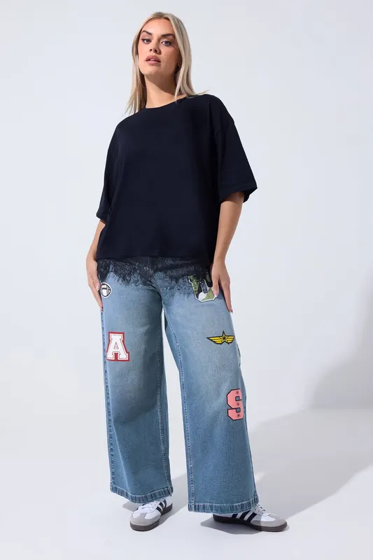 Badge Applique Wide Leg Jeans - Yours
