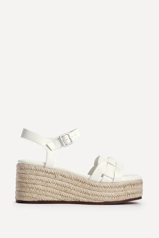 Grazia White Plaited Flatform Sandals - Linzi