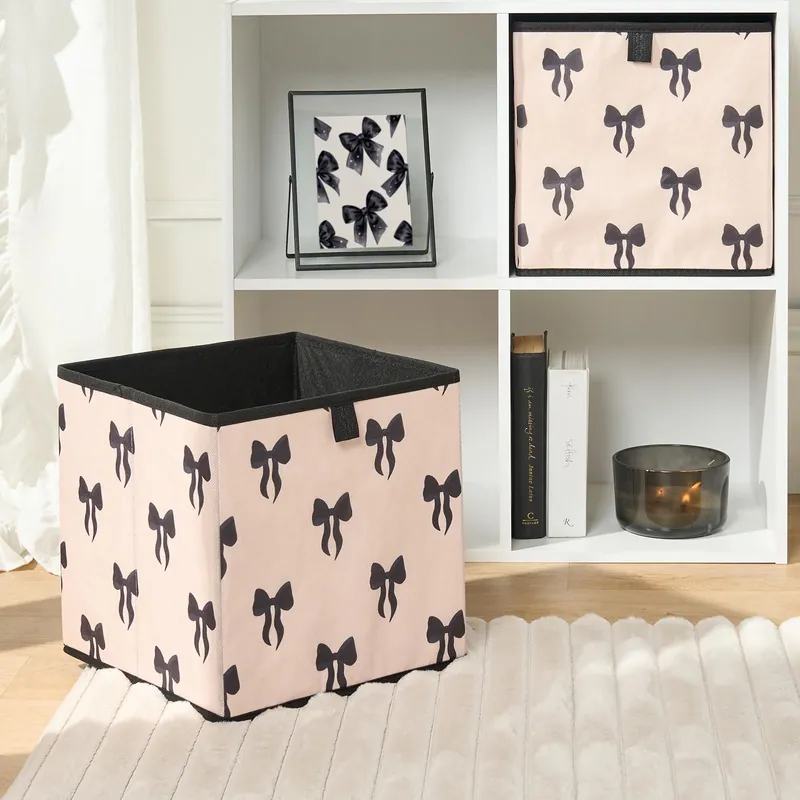 2 x Bows Storage Box Folding Cube Shoe Toy Organiser - OHS