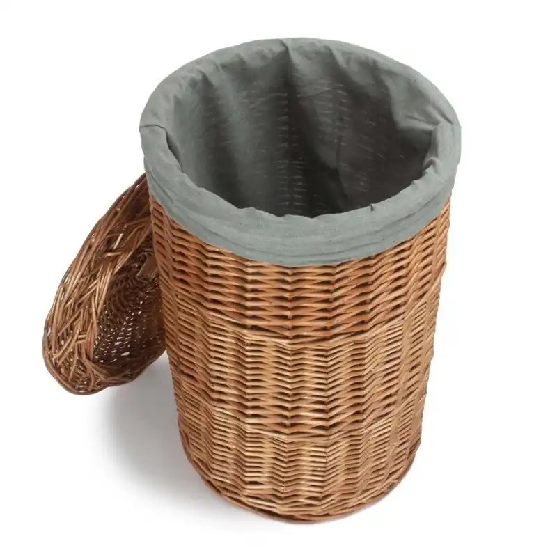 Small Light Steamed Round Linen Basket with Grey Sage Lining - Red Hamper