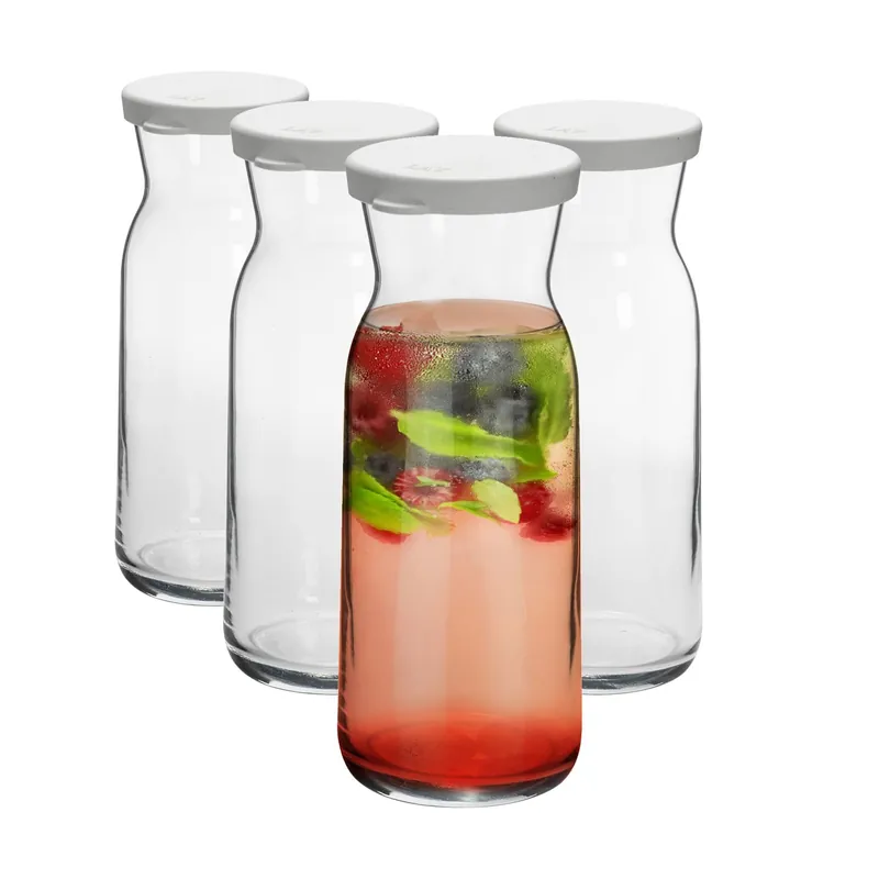 Brocca Glass Carafes with Silicone Lids - 700ml - Pack of 4