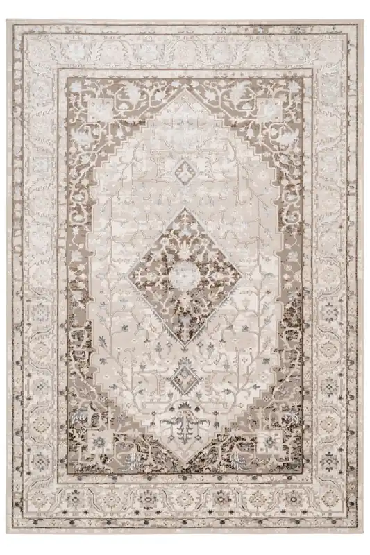 Beige Traditional Medallion Luxury Sheen Rug - Kukoon
