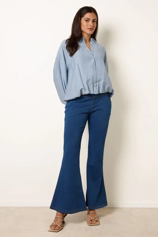 Blue Flared Cross Over Waistband Jeans - Blue Vanilla
