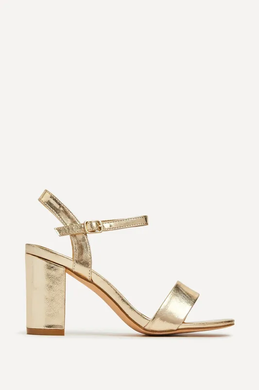 Skyline Gold Faux Leather Open Back Barely There Block Heeled Sandal - Linzi