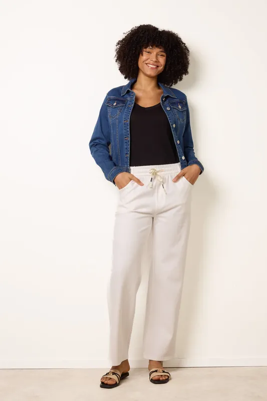 Ivory Elasticated Trousers With Tie - Blue Vanilla