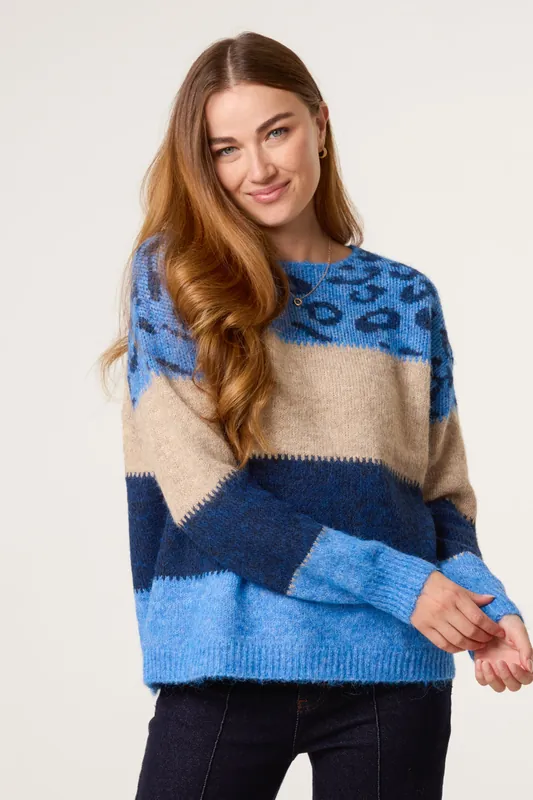 Blue Animal Colour Block Jumper - Blue Vanilla