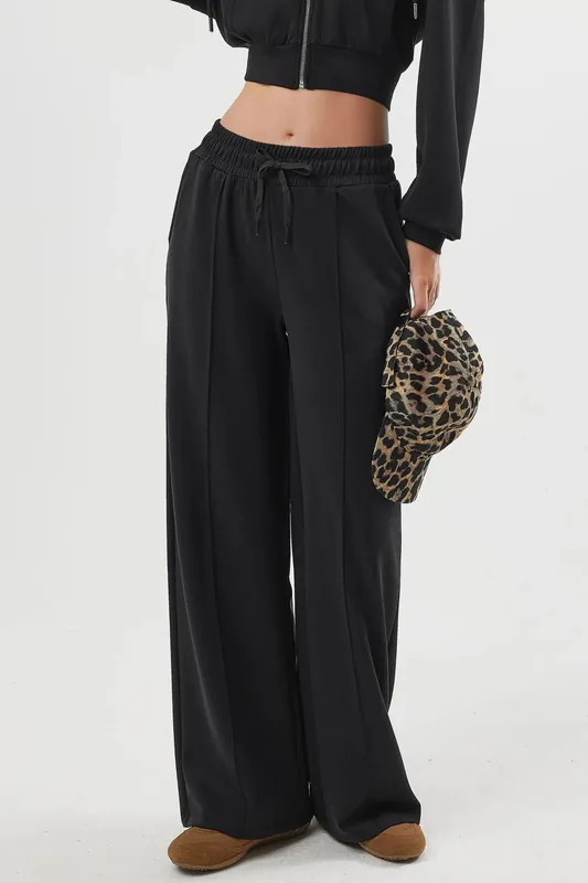 Elastic Waist Straight Leg Pants - Busem