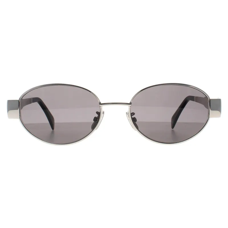 Oval Shiny Palladium Smoke Grey Metal Triomphe CL40235U - Celine