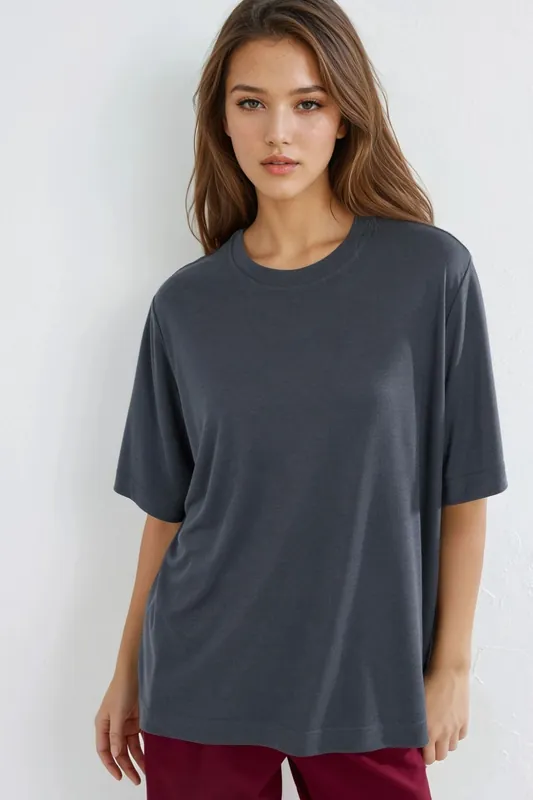 Oversized Crew Neck Ribbed T-Shirt