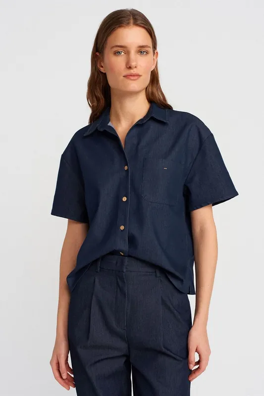 Women's Linen Blended Short Sleeve Shirt - Dilvin