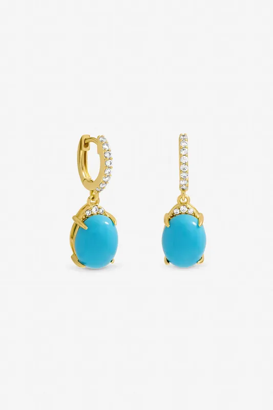 Gold Plated and Turquoise Stone Earrings - Jon Richard